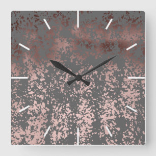 elegant faux rose gold and grey brushstrokes square wall clock