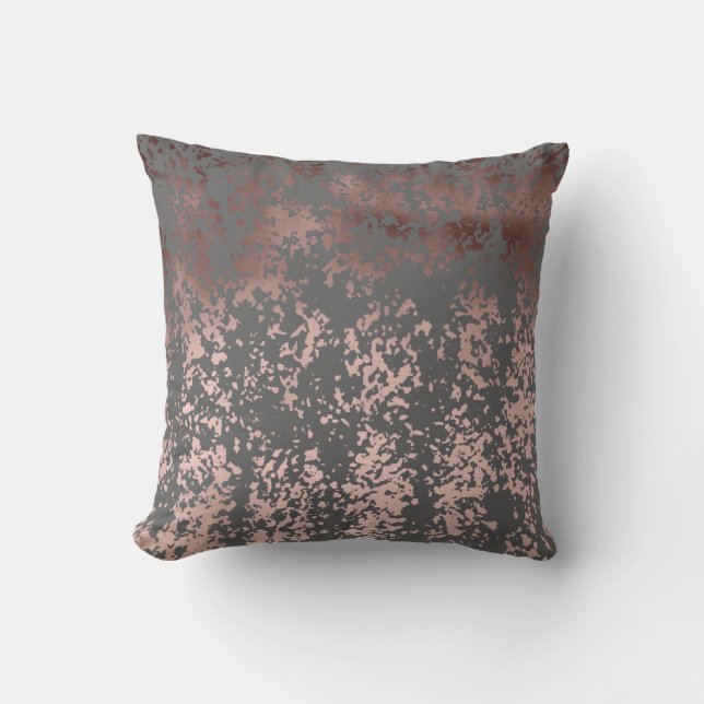 elegant faux rose gold and grey brushstrokes throw pillow (Front)