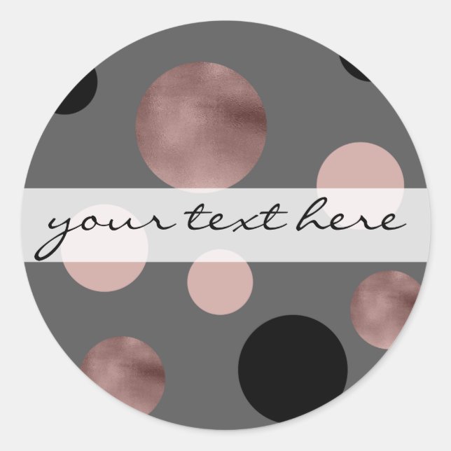 elegant faux rose gold blush pink black circles classic round sticker (Front)