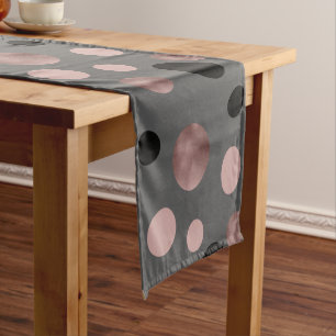 elegant faux rose gold blush pink black circles short table runner