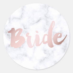 elegant faux rose gold "bride" white marble classic round sticker