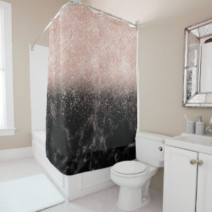 Elegant faux rose gold confetti black marble image
