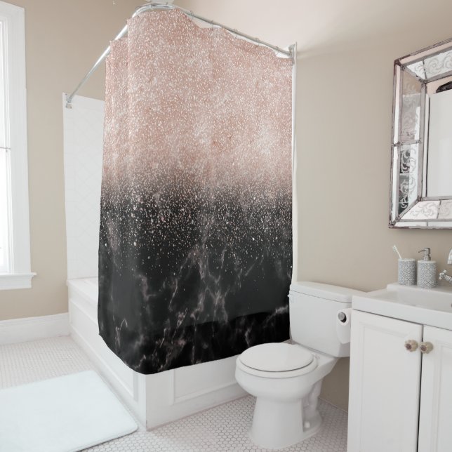 Elegant faux rose gold confetti black marble image (In Situ)