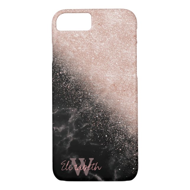 Elegant faux rose gold confetti black marble image Case-Mate iPhone case (Back)