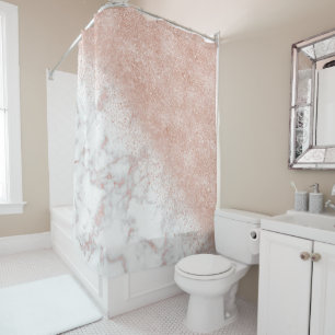 Elegant faux rose gold confetti white marble image