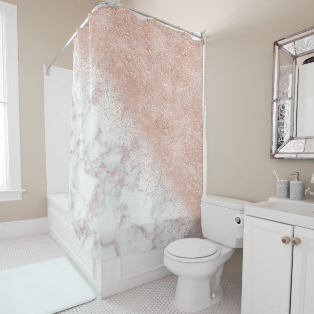 Elegant faux rose gold confetti white marble image (In Situ)