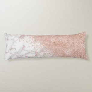 Elegant faux rose gold confetti white marble image body pillow