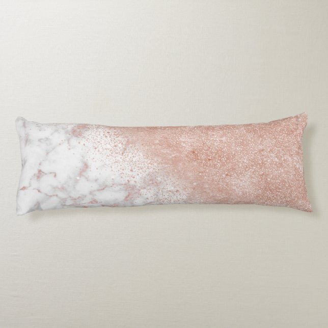Elegant faux rose gold confetti white marble image body pillow (Back)