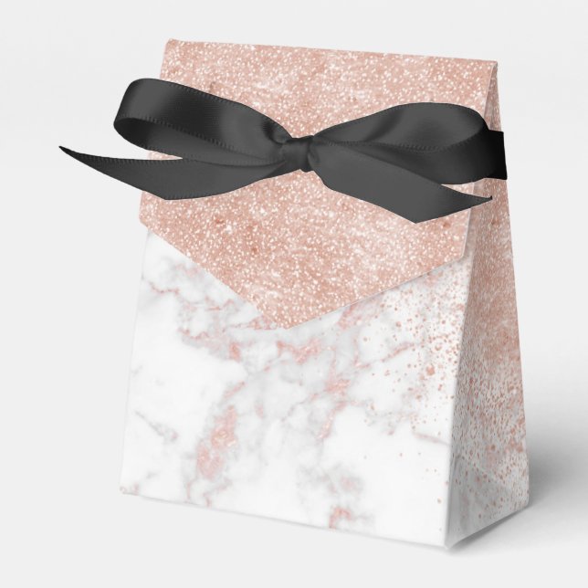 Elegant faux rose gold confetti white marble image favor box (Front Side)