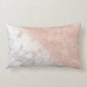 Elegant faux rose gold confetti white marble image lumbar pillow