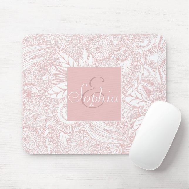 Elegant faux rose gold floral mandala design mouse pad (With Mouse)