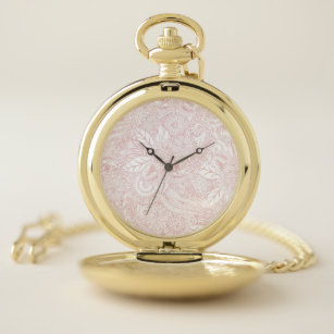Elegant faux rose gold floral mandala design pocket watch