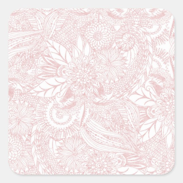 Elegant faux rose gold floral mandala design square sticker (Front)