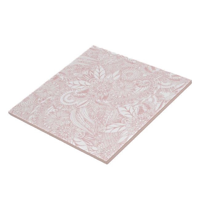 Elegant faux rose gold floral mandala design tile (Side)