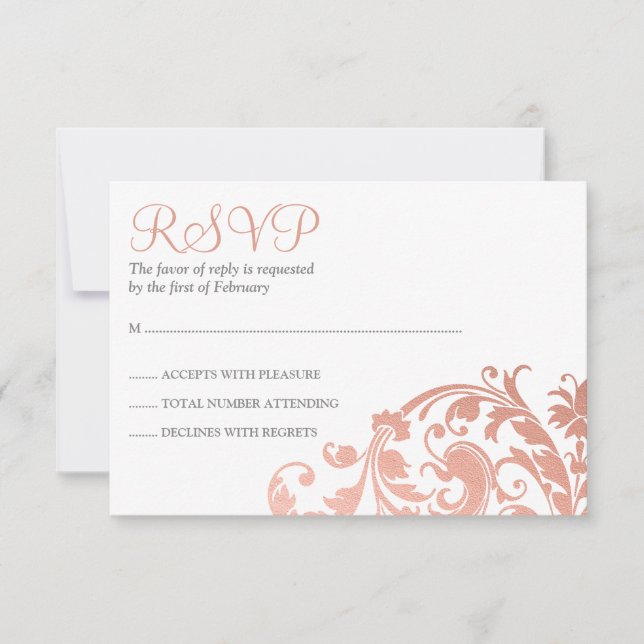 Elegant Faux Rose Gold Flourish Bat Mitzvah RSVP (Front)