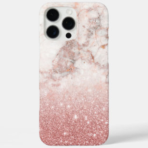 Elegant Faux Rose Gold Glitter White Marble Ombre iPhone 16 Pro Max Case