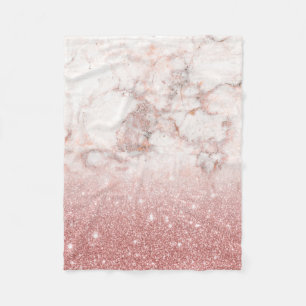 Elegant Faux Rose Gold Glitter White Marble Ombre Fleece Blanket