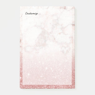 Elegant Faux Rose Gold Glitter White Marble Ombre Post-it Notes