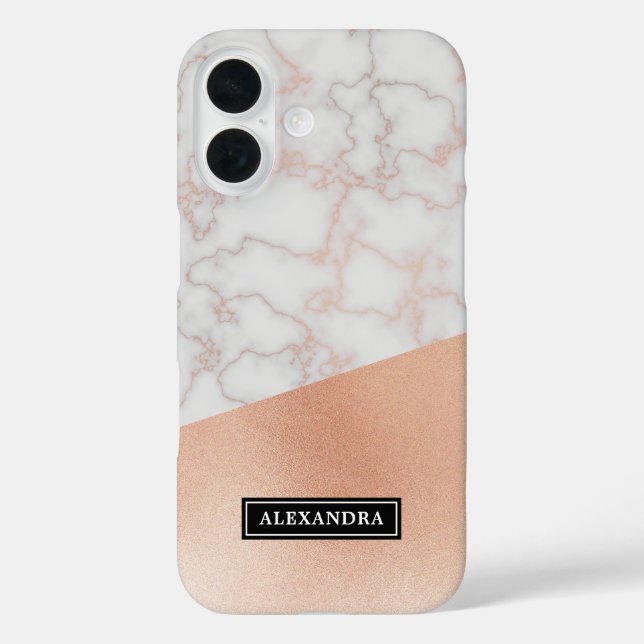Elegant Faux Rose Gold & Marble Custom Name Case-Mate iPhone Case (Back)