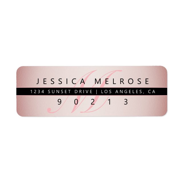 Elegant Faux Rose Gold & Monogram Adresse de retou (Devant)