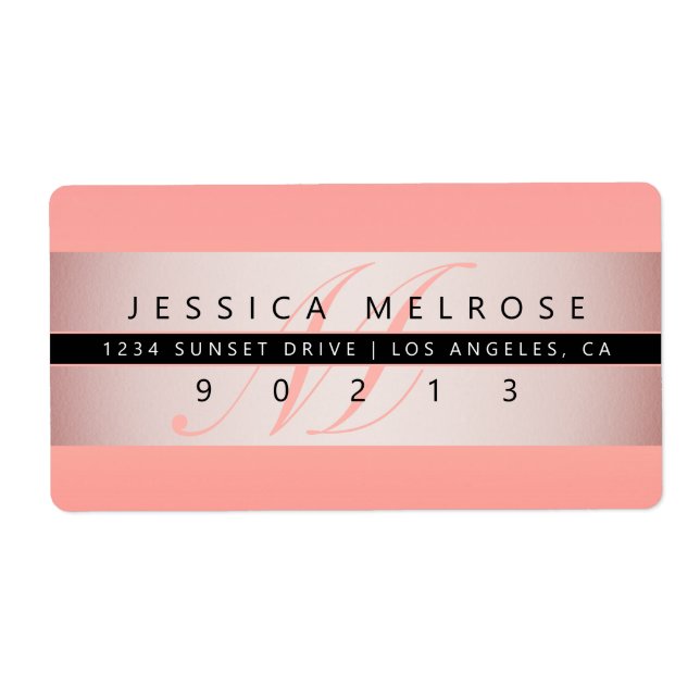 Elegant Faux Rose Gold & Monogram Return Address (Front)