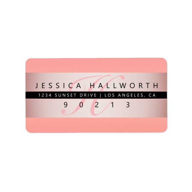 Elegant Faux Rose Gold & Monogram Return Address Label (Front)