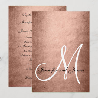 Elegant Faux Rose Gold Monogram Wedding Invitation