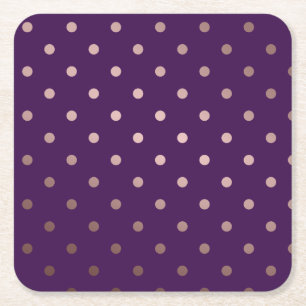 elegant faux rose gold purple polka dots square paper coaster