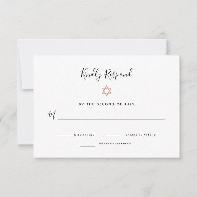 Elegant Faux Rose Gold Star of David | Bat Mitzvah RSVP Card (Front)