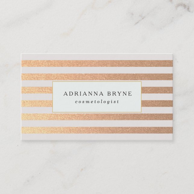Elegant Faux Rose Gold Striped Pattern Salon Spa Business Card (Front)