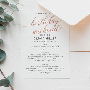 Elegant Faux Rose Gold Weekend Birthday Itinerary Invitation