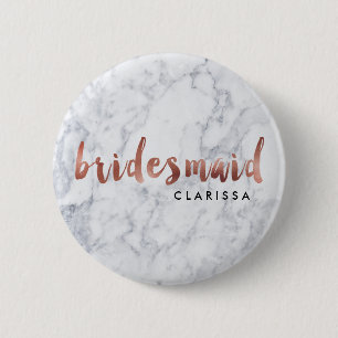 elegant faux rose gold white marble bridesmaid 2 inch round button