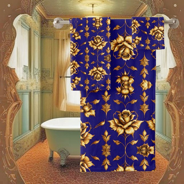 Élégant faux roses dorés sur bleu royal (Créateur téléchargé)