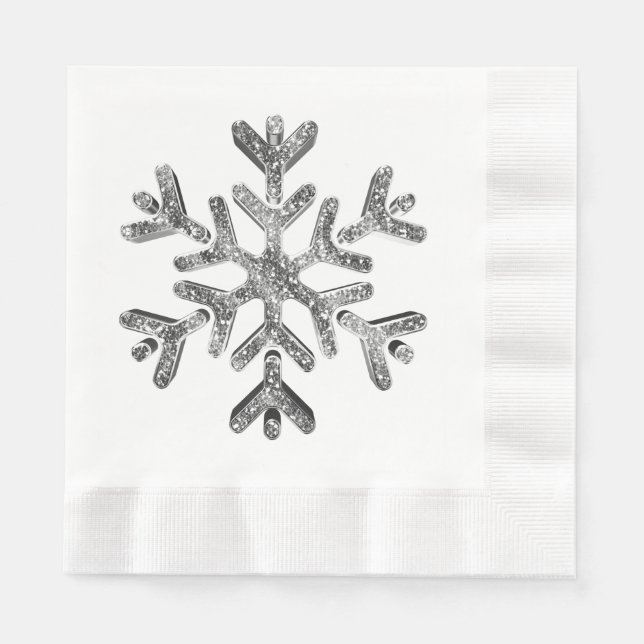 Elegant Faux Silver Diamonds Snowflake Christmas Napkin (Front)