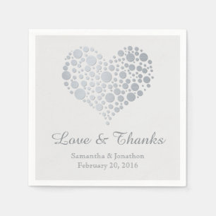 Elegant Faux Silver Foil Heart Wedding Napkins