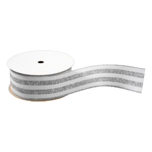 Elegant Faux Silver Glitter Stripe Pattern Grosgrain Ribbon
