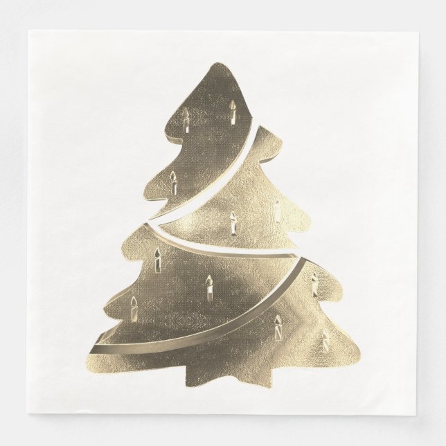Elegant Faux Silver Gold Foil Christmas Tree Napkin (Front)