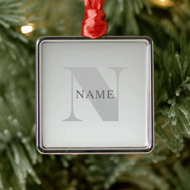 Elegant Faux Silver Grey Gradient Monogram Classic Metal Ornament (Tree)