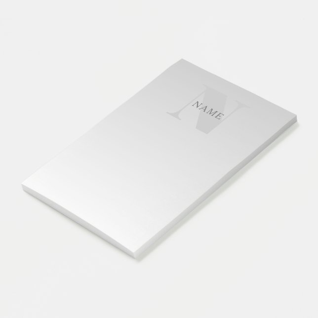 Elegant Faux Silver Grey Gradient Monogram Classic Post-it Notes (Angled)