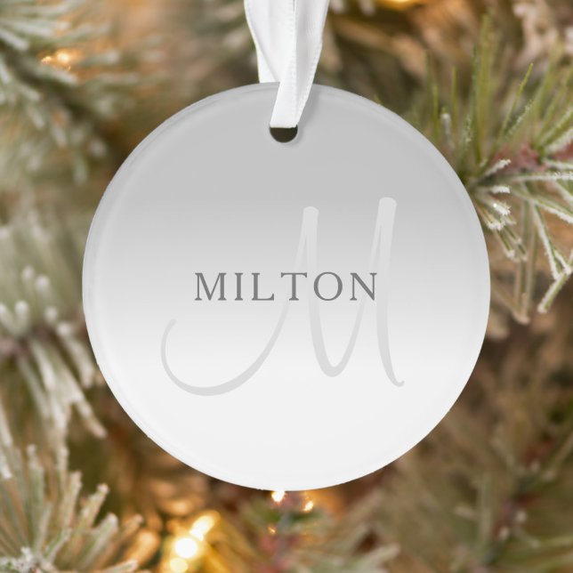 Elegant Faux Silver Grey Gradient Monogram Ornament (Tree)
