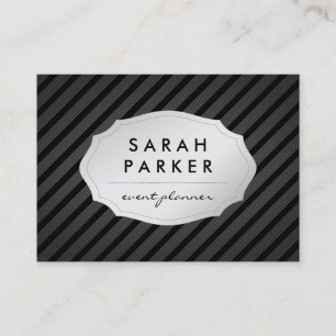 Elegant Faux Silver Label with Stripe Pattern Business Card