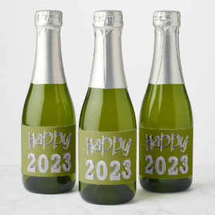 Elegant Faux Silver Lettering Happy New Year 2023 Sparkling Wine Label