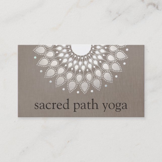 Elegant Faux Silver Ornate Lotus Mandala Business Card (Front)