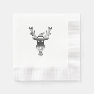 Elegant Faux Silver Reindeer Santa Hat Christmas Napkin
