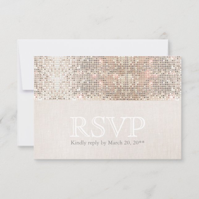 Elegant Faux Silver Sequins Beige Look RSVP (Front)