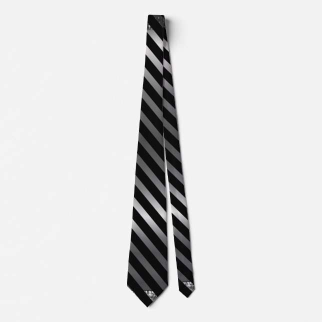 Elegant Faux Silver Shimmer and Black Stripes Tie (Front)