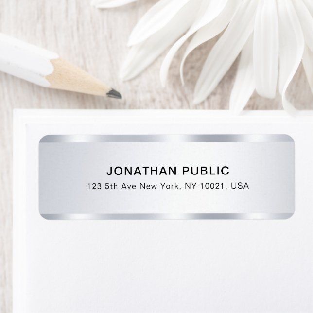 Elegant Faux Silver Template Modern Return Address (En situation)