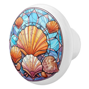 elegant faux stained glass beach seashell Ceramic  Ceramic Knob