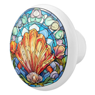 elegant faux stained glass beach seashell ceramic knob