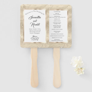 Elegant Faux Swirled Ivory Foil Wedding Program Hand Fan